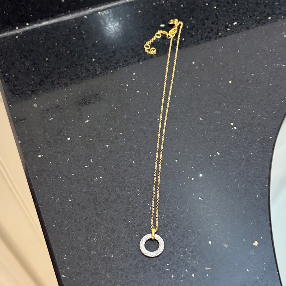 J. Crew Gold Chain Necklace with Pearl Encrusted Circle Pendant